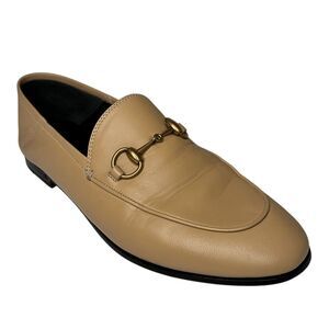 Gucci Brixton Horsebit Loafers EU 35.5 US 5.5 Wheat Beige Leather Slip On Flats